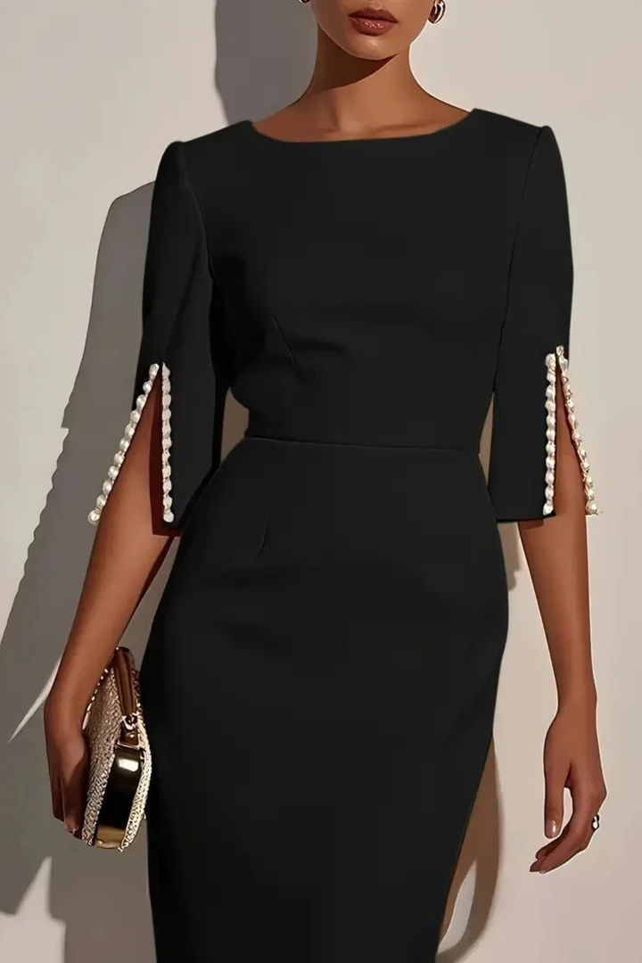 Siopie Women's Round Neck Beaded Midi Dress