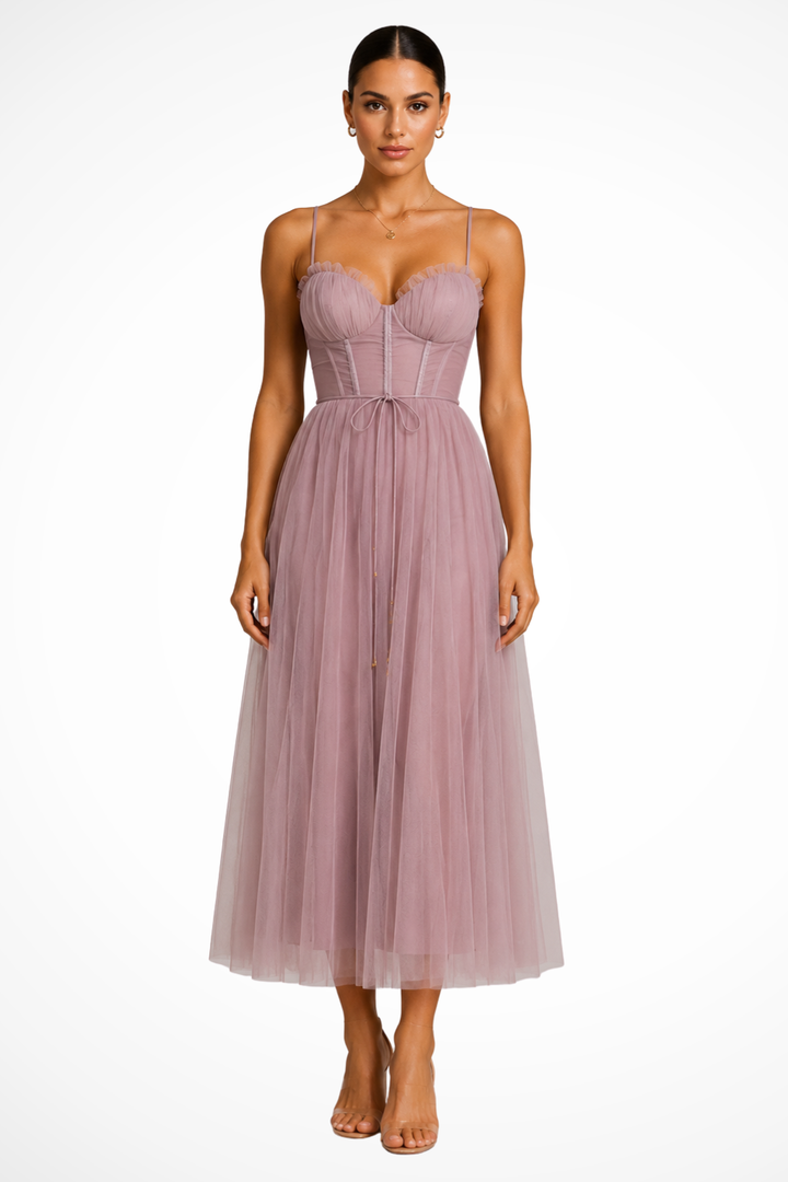 Pink Women's Corset Tiered Midi Dress – Siopie