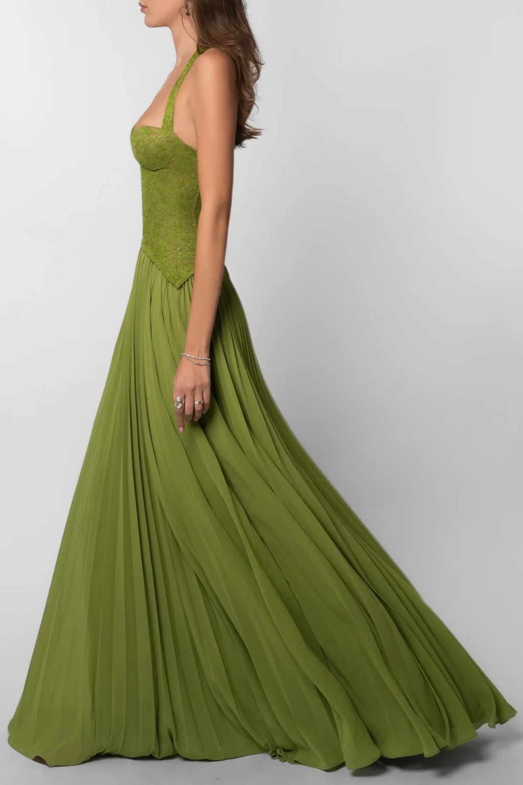 Siopie Halter Lace Corset Flowing Maxi Dress