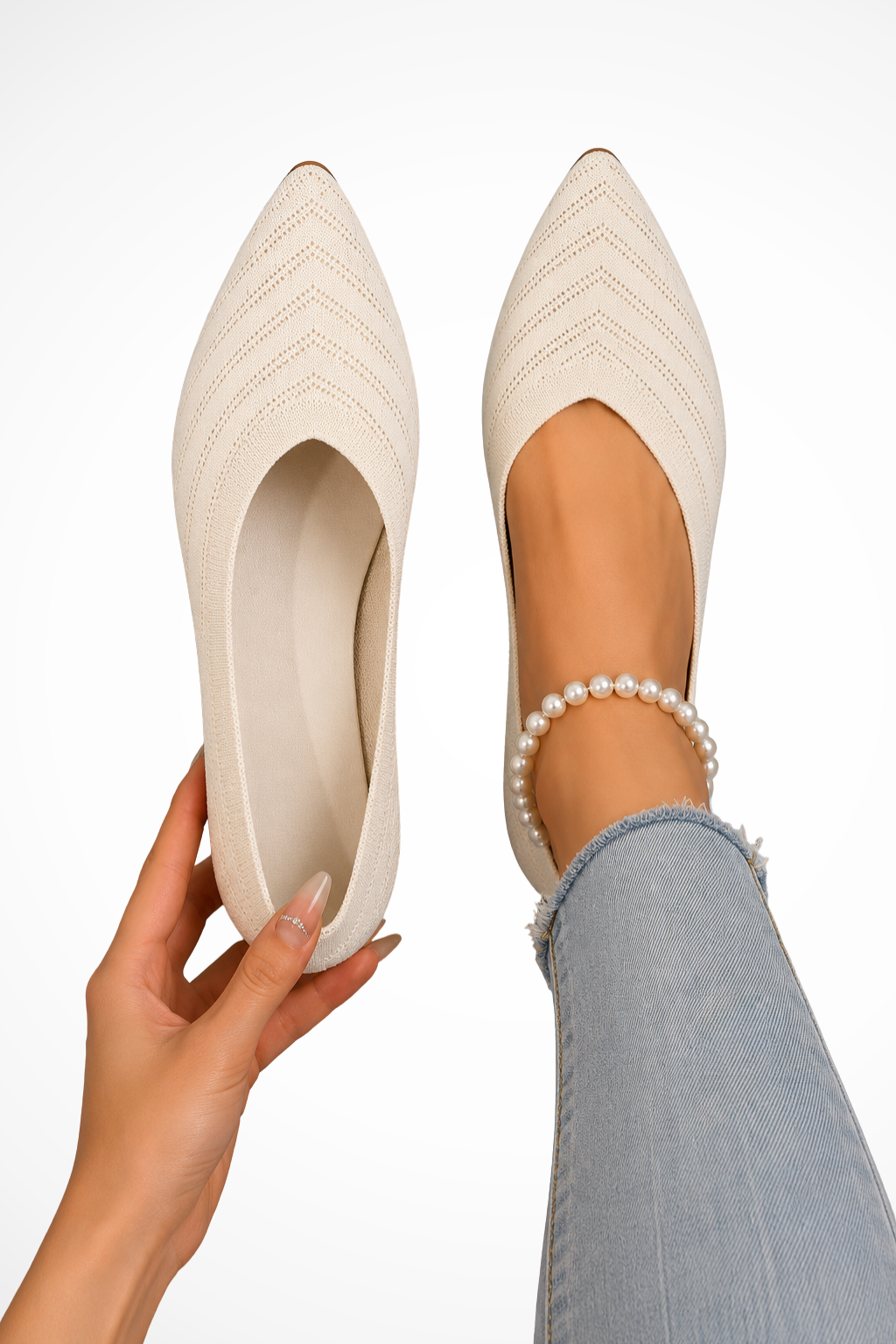 Siopie Pointed Toe Knit Orthopaedic Loafers in Beige