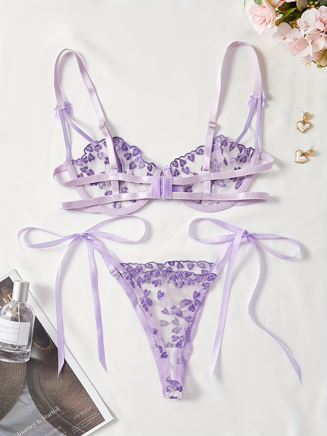 Arielle Lingerie Set – Heart Embroidered Luxury Soft Silk