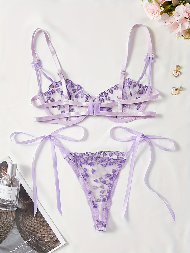 Arielle Lingerie Set – Heart Embroidered Luxury Soft Silk