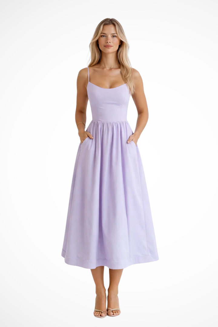 A-Line Ascot Collar Midi Dress Purple – Siopie