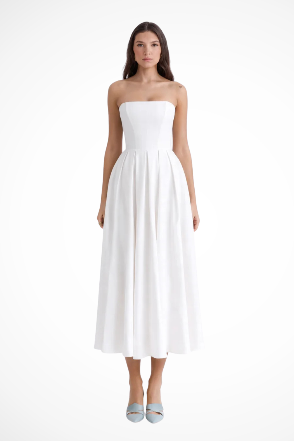 Siopie Women's Strapless Corset Flared Midi Dress in White