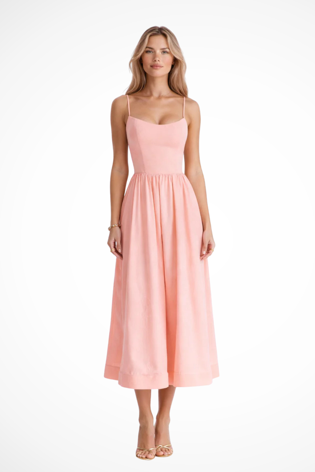 A-Line Ascot Collar Midi Dress Pink – Siopie