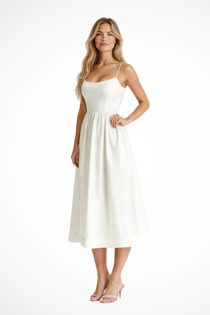 A-Line Ascot Collar Midi Dress White – Siopie