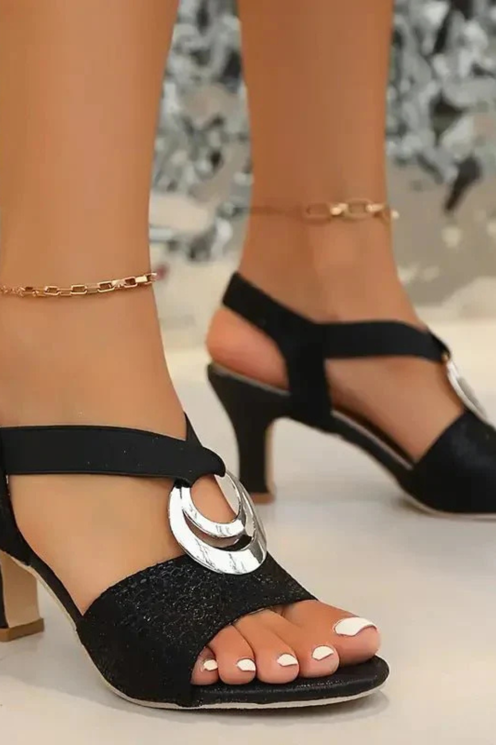 Siopie Embellished Strappy Block Heel Sandals
