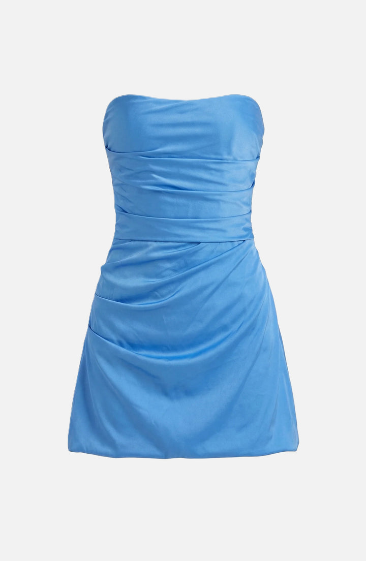 Party Dress Strapless Ruched Draped Mini with Asymmetric Hem