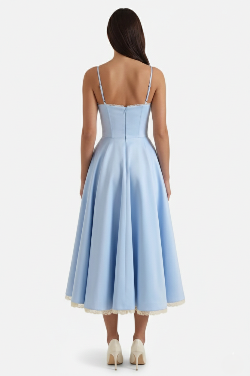 Sweetheart Bustier Midi Dress with Full Circle Skirt and Tulle Hem
