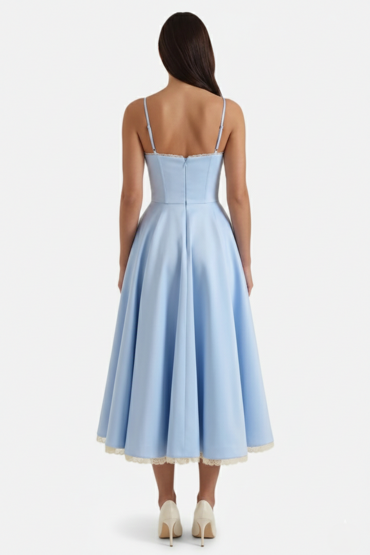 Sweetheart Bustier Midi Dress with Full Circle Skirt and Tulle Hem