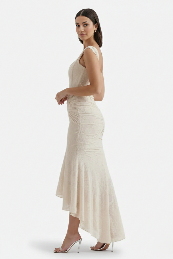 Corset Mermaid Maxi Dress Ruched Draped Wide Straps