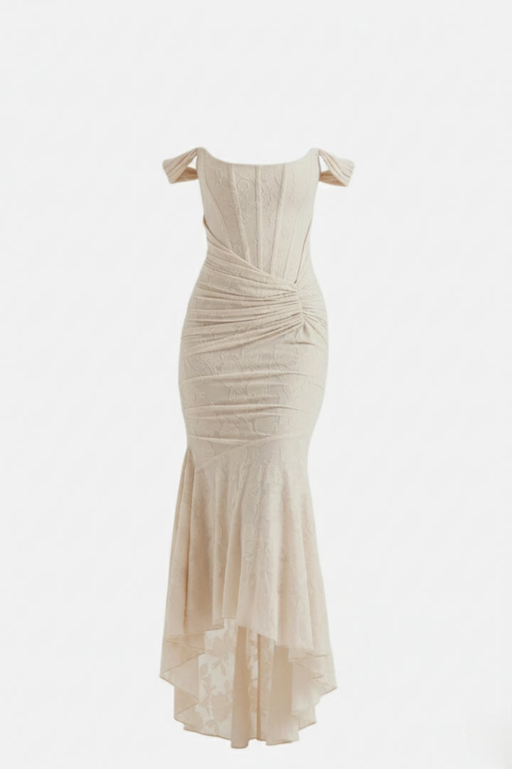 Corset Mermaid Maxi Dress Ruched Draped Wide Straps