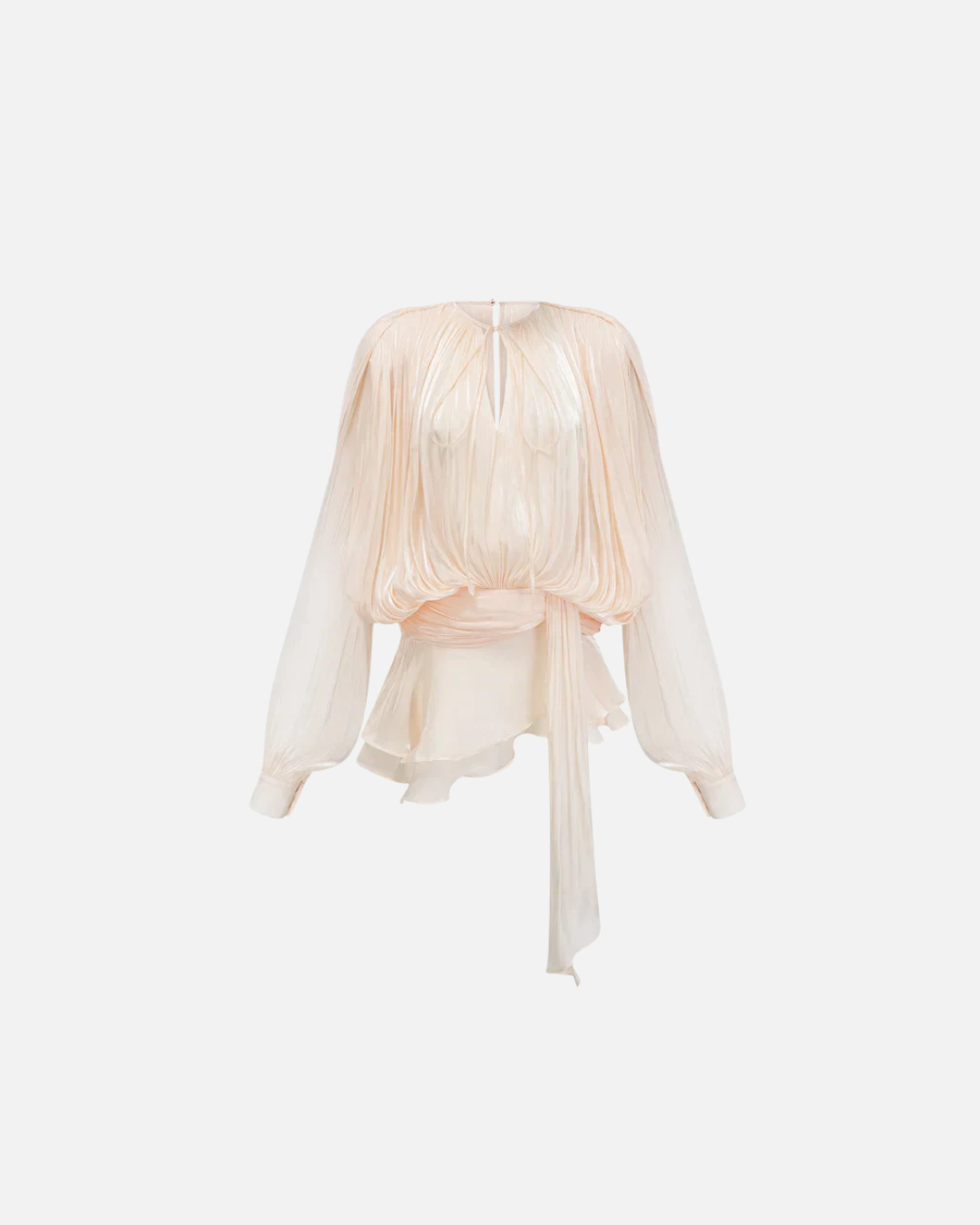 Mini Dress Tie Neck Long Sleeve Pleated Ruffle Hem