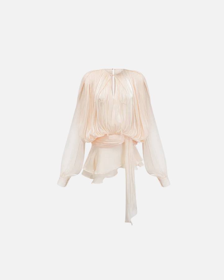 Mini Dress Tie Neck Long Sleeve Pleated Ruffle Hem