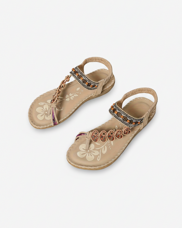 Thong Sandals Beaded Flower Elastic Ankle Strap Slip On