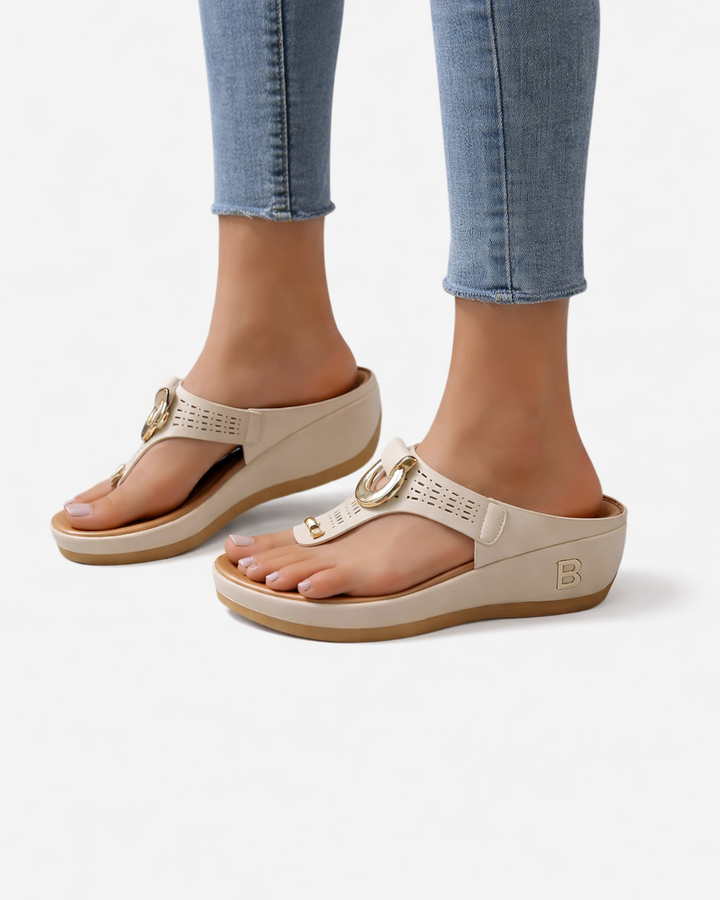Wedge Thong Sandals Metal Ring Detail Slip On