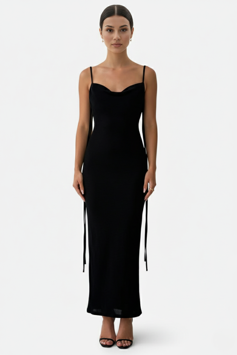Spaghetti Strap Backless Maxi Dress Long Tie Back