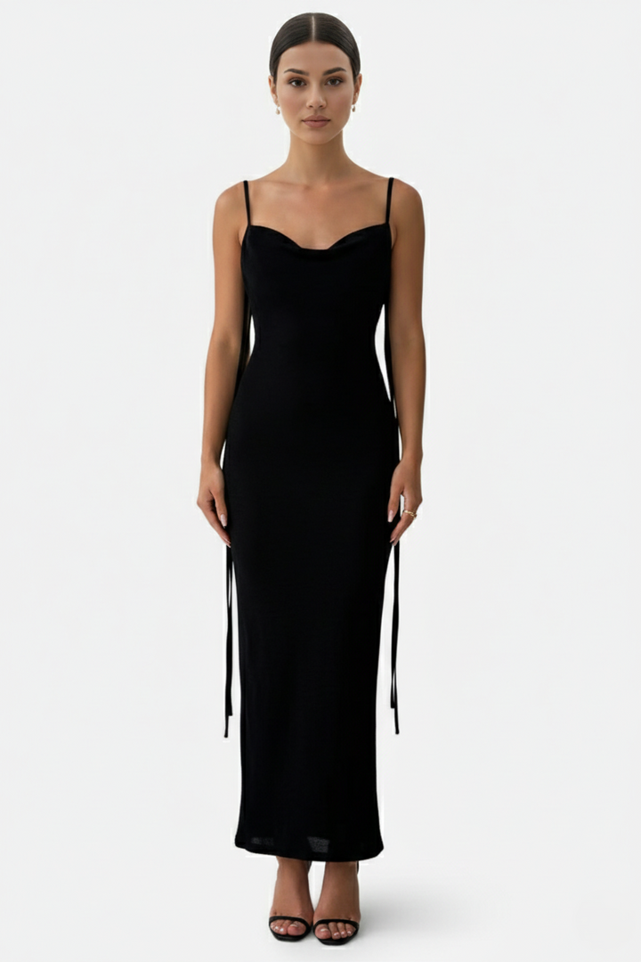 Spaghetti Strap Backless Maxi Dress Long Tie Back