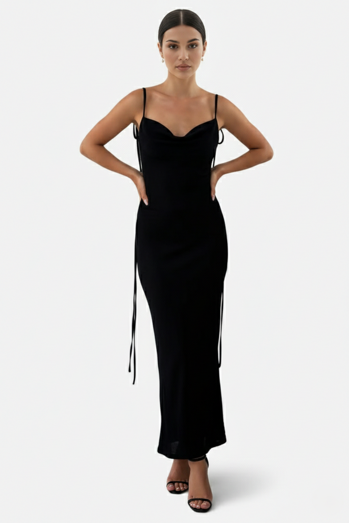 Spaghetti Strap Backless Maxi Dress Long Tie Back