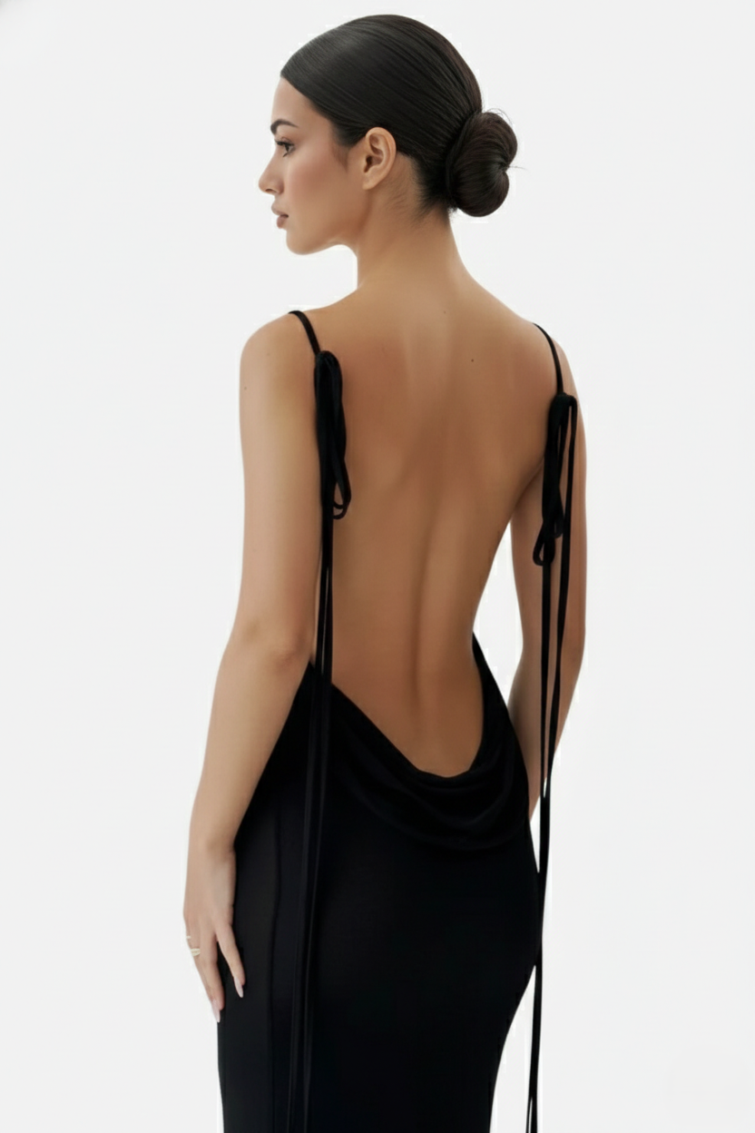 Spaghetti Strap Backless Maxi Dress Long Tie Back
