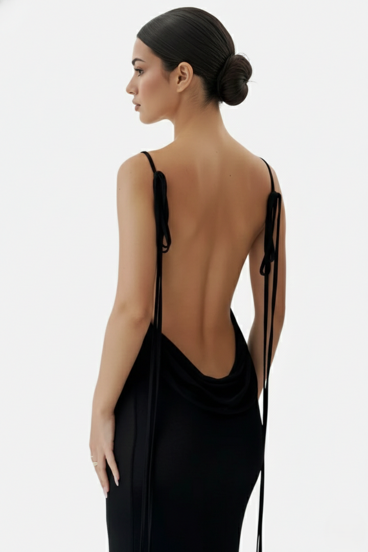 Spaghetti Strap Backless Maxi Dress Long Tie Back