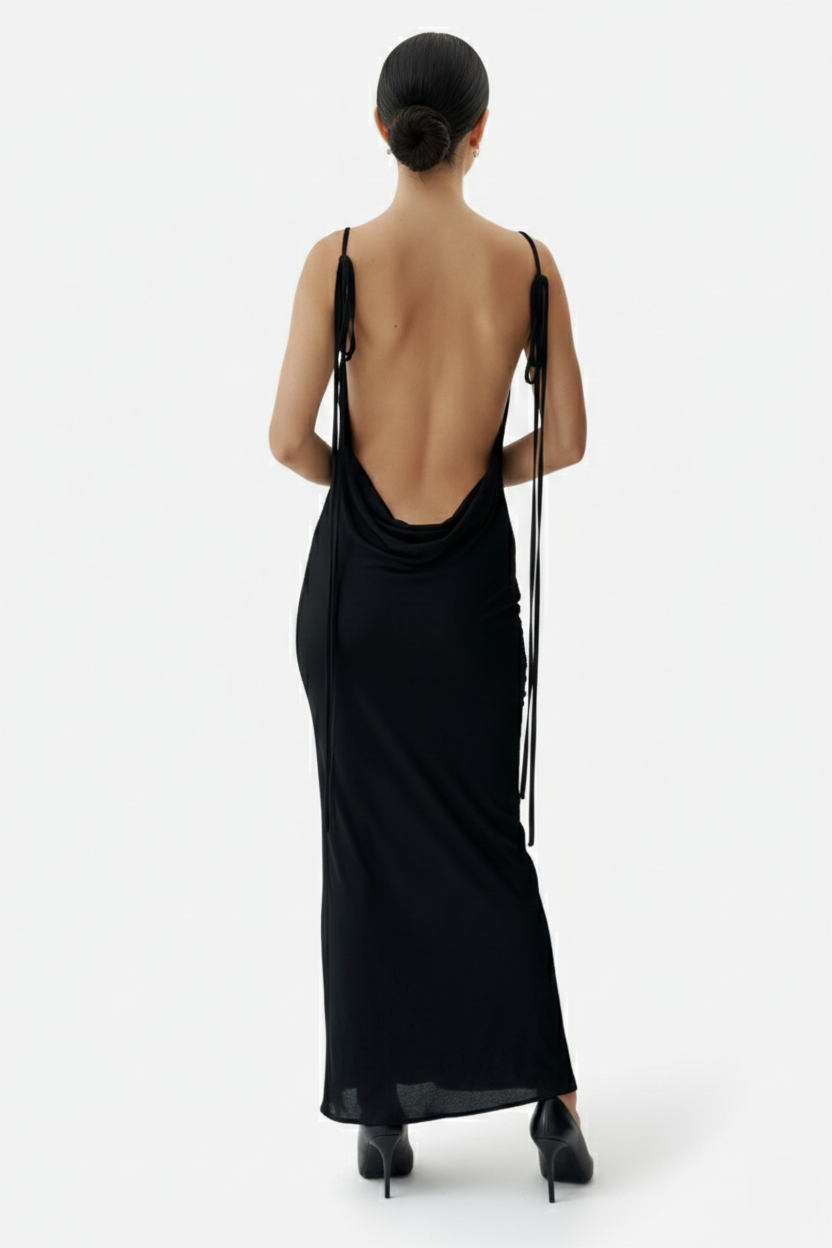 Spaghetti Strap Backless Maxi Dress Long Tie Back