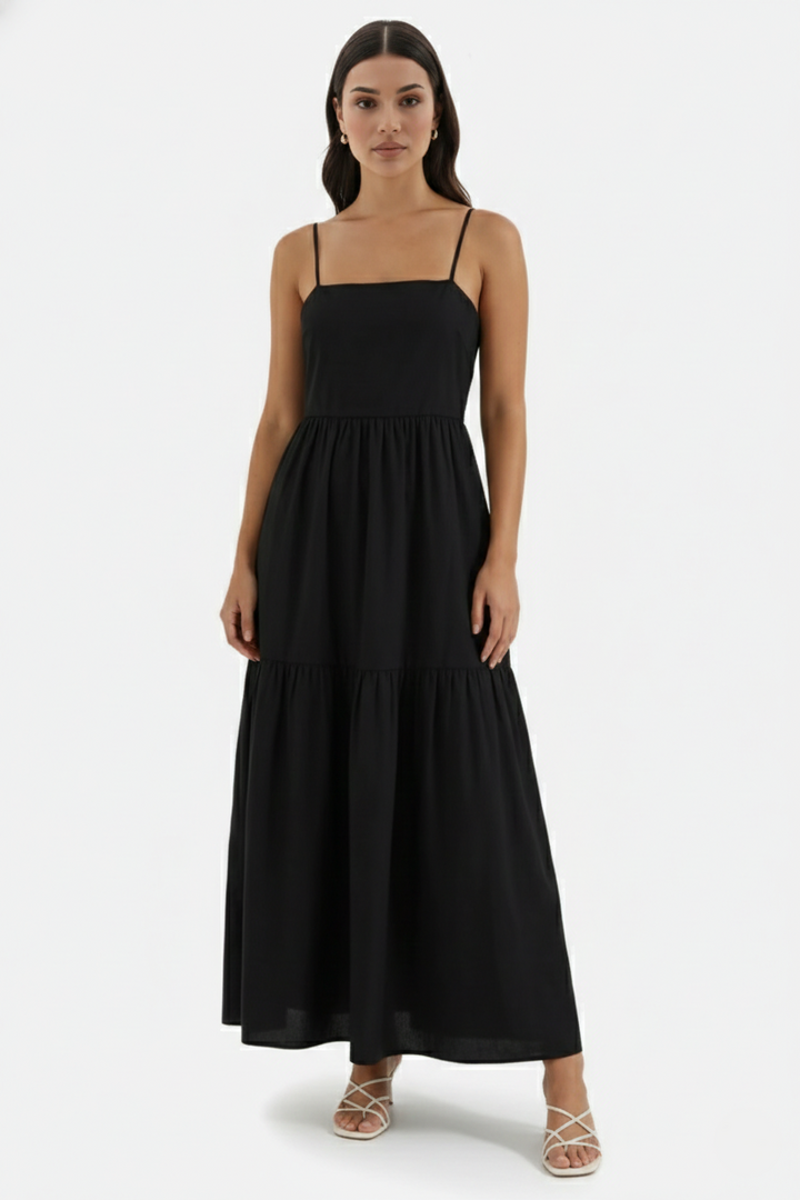 Tiered Open Back Maxi Dress with Spaghetti Straps