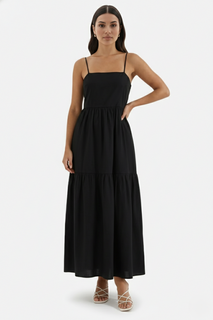 Tiered Open Back Maxi Dress with Spaghetti Straps