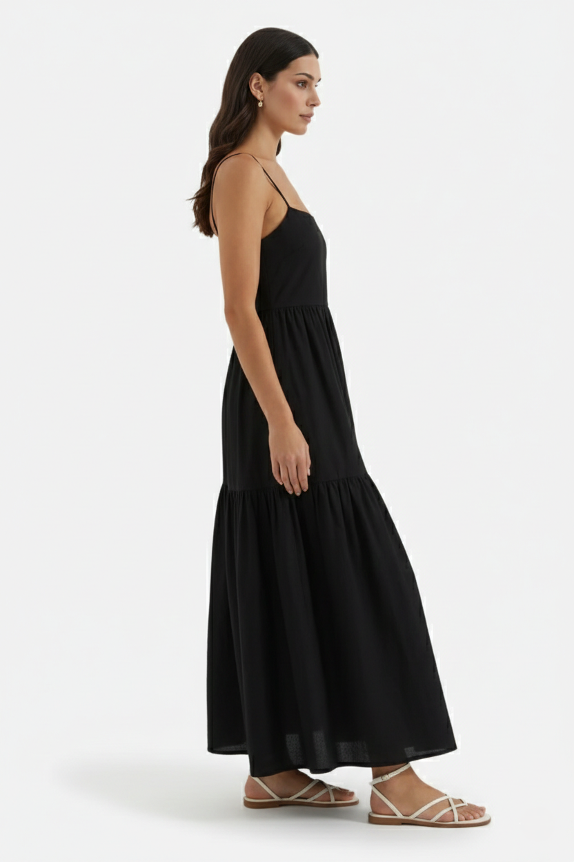 Tiered Open Back Maxi Dress with Spaghetti Straps