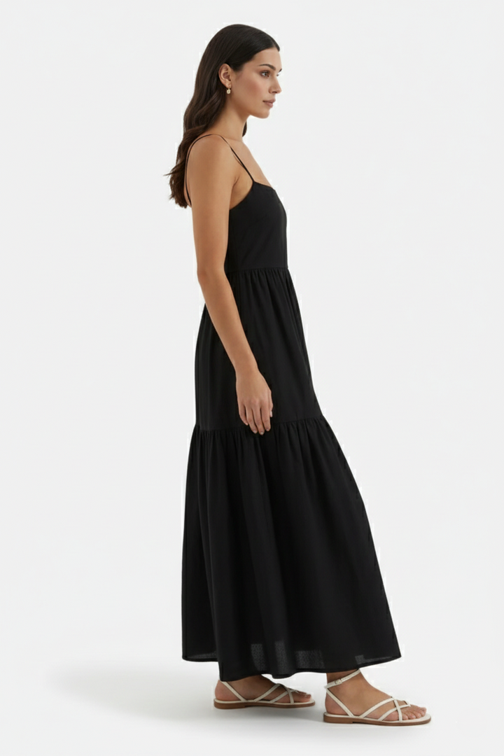 Tiered Open Back Maxi Dress with Spaghetti Straps