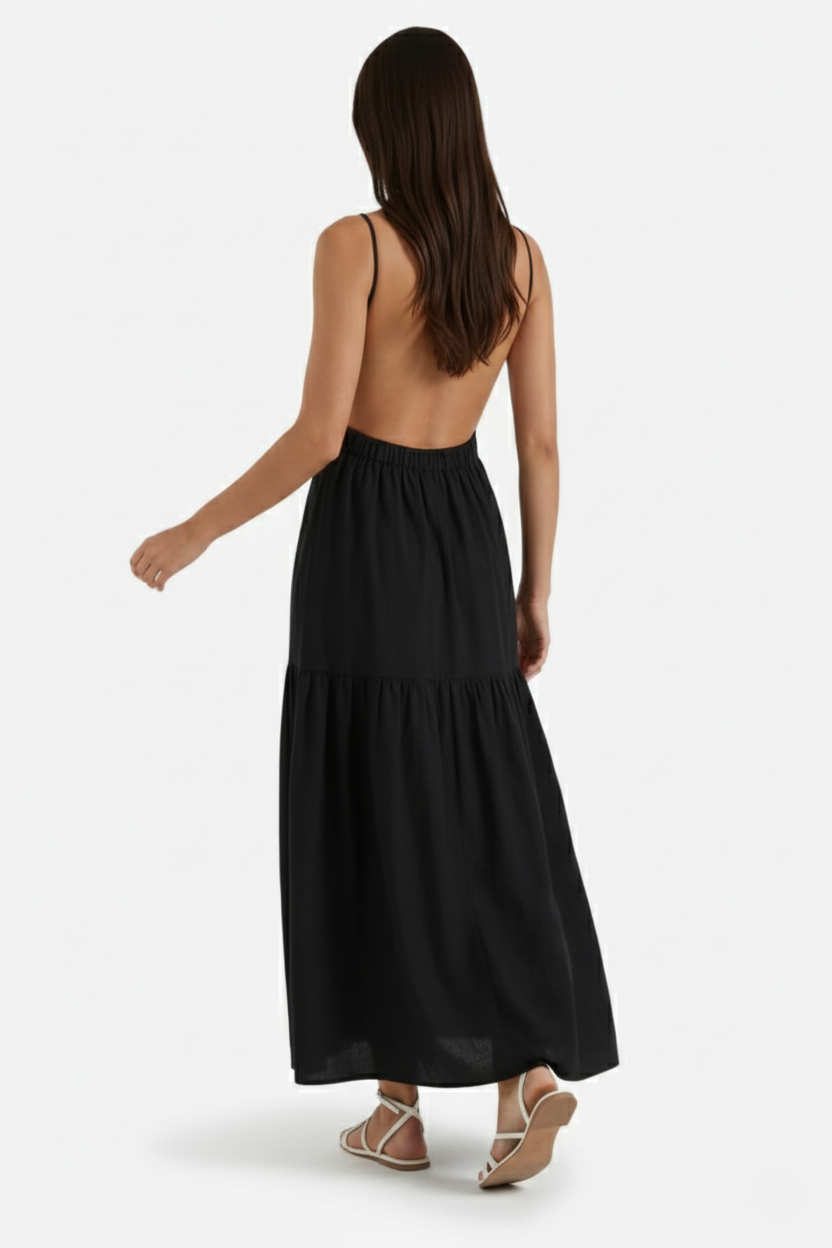 Tiered Open Back Maxi Dress with Spaghetti Straps
