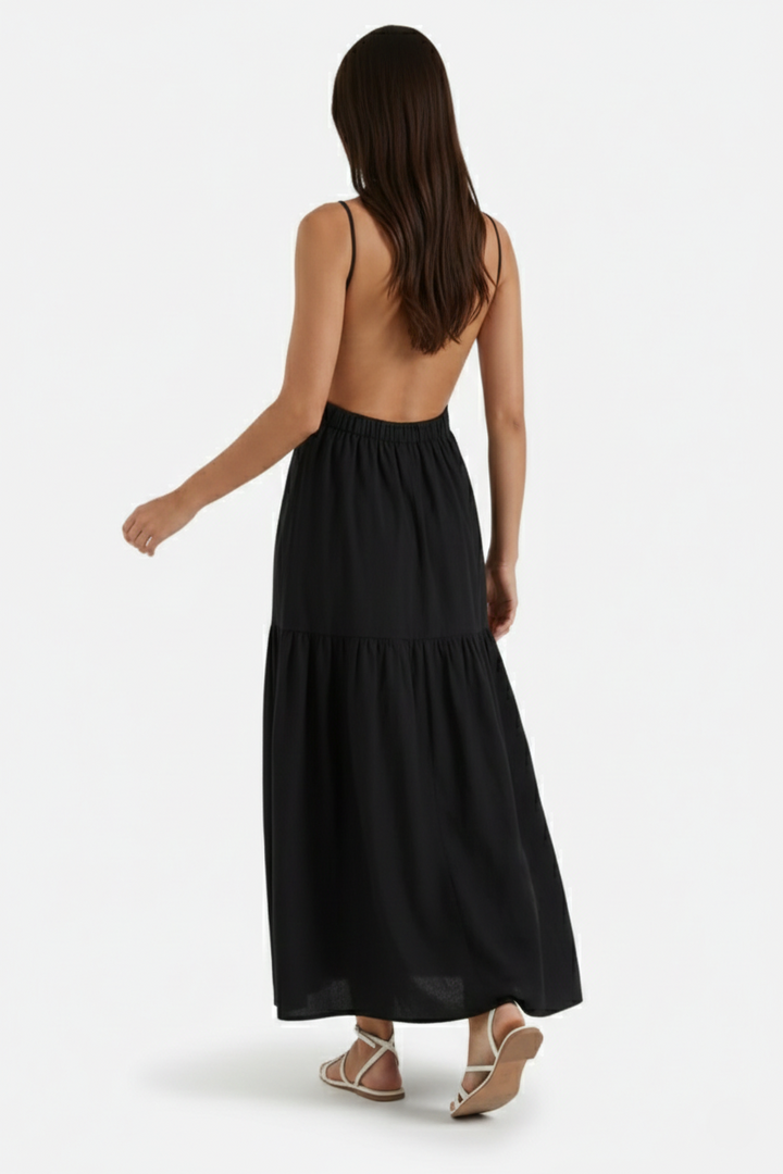 Tiered Open Back Maxi Dress with Spaghetti Straps