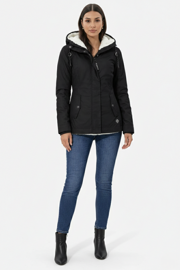 Waterproof Zip-Up Jacket with Fleece-Trim Hood and Pockets