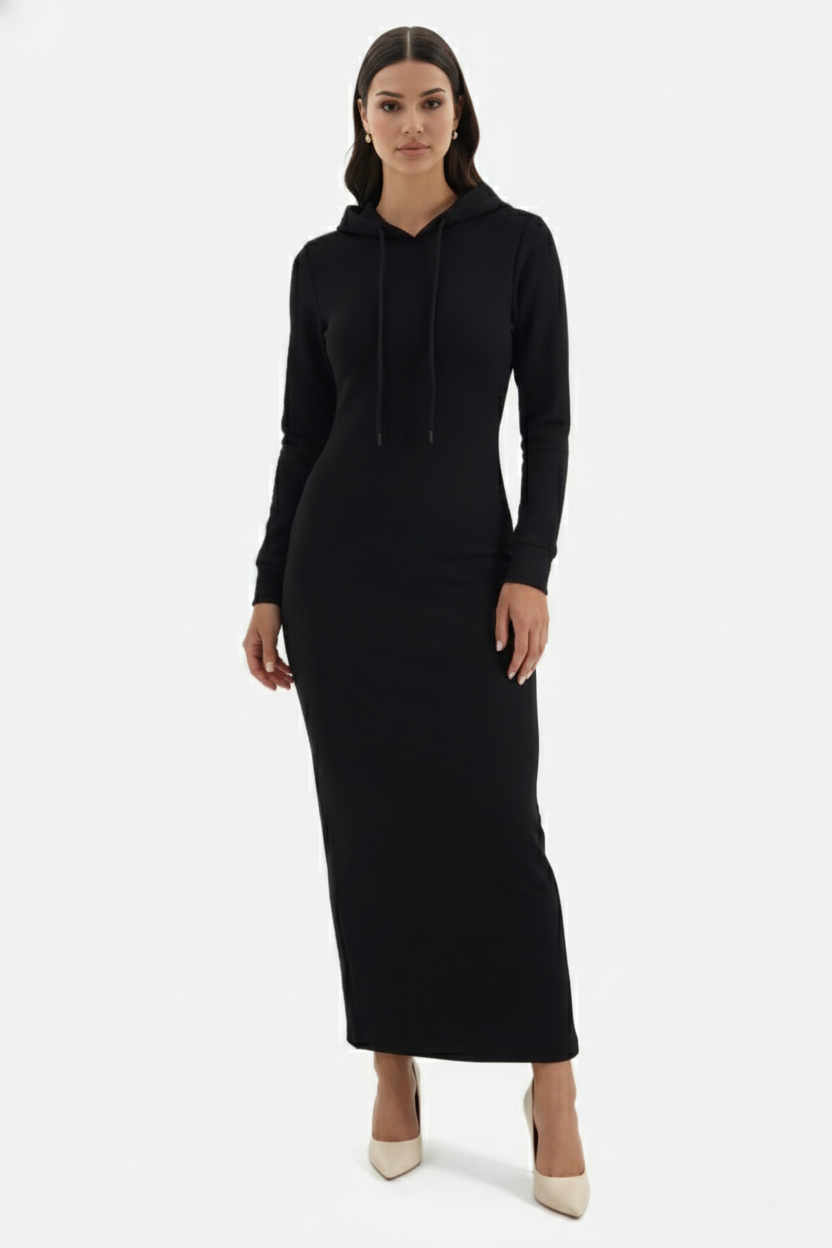 Hooded Bodycon Maxi Dress Long Sleeve Casual Streetwear