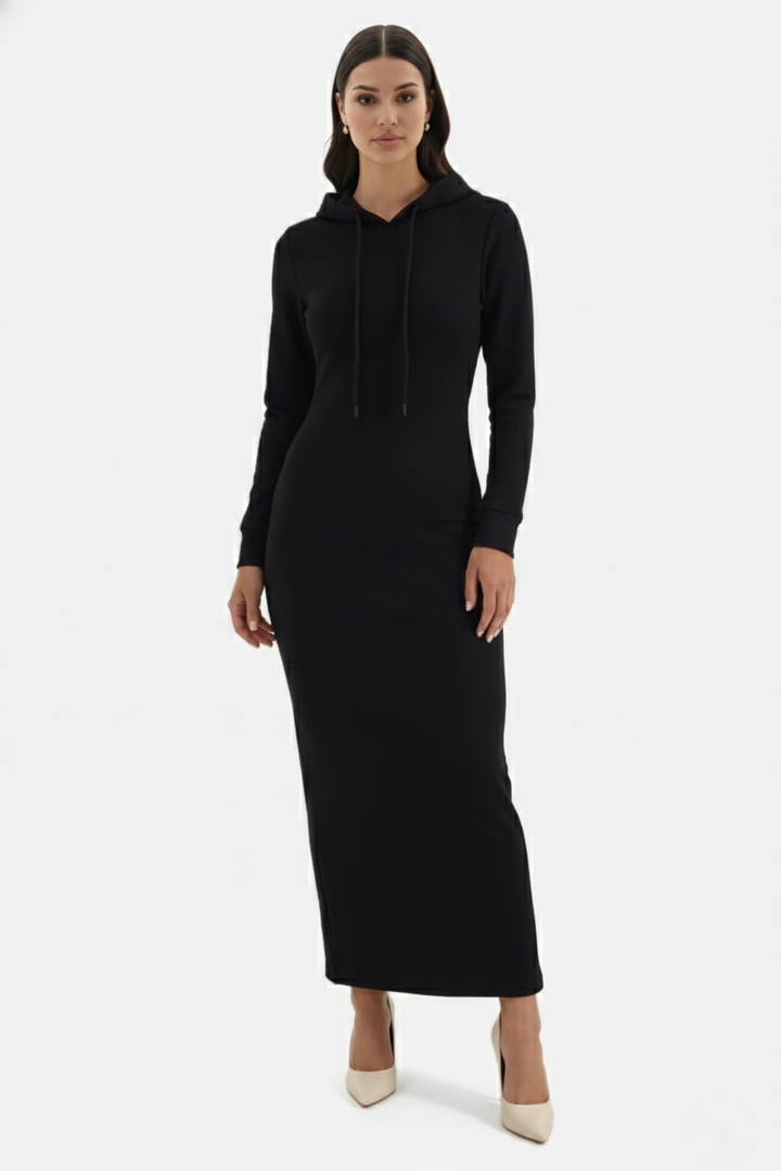 Hooded Bodycon Maxi Dress Long Sleeve Casual Streetwear