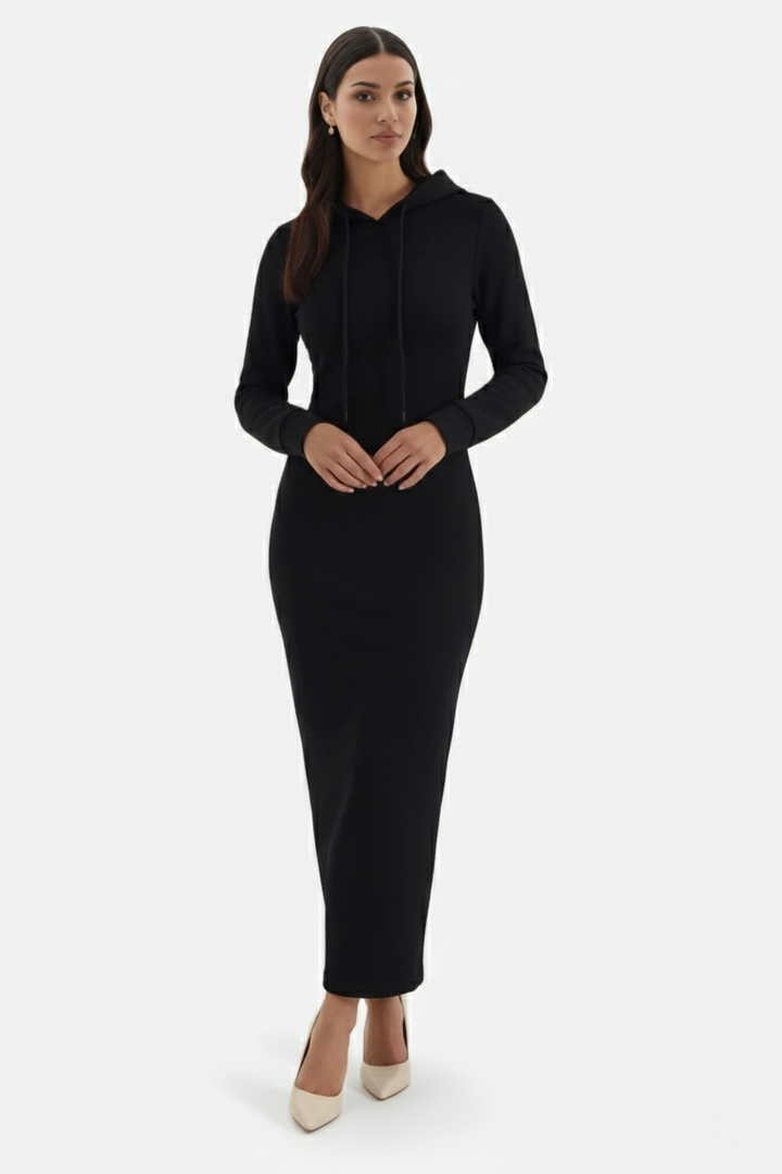 Hooded Bodycon Maxi Dress Long Sleeve Casual Streetwear