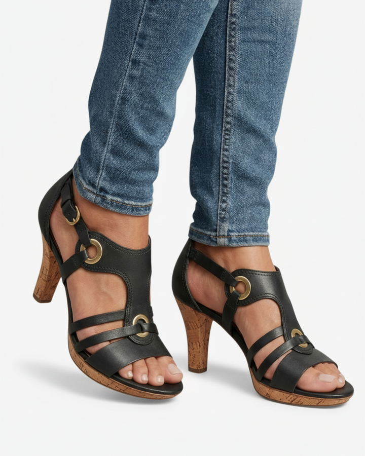 Cork Heel Sandals Women Open Toe Buckle Strap