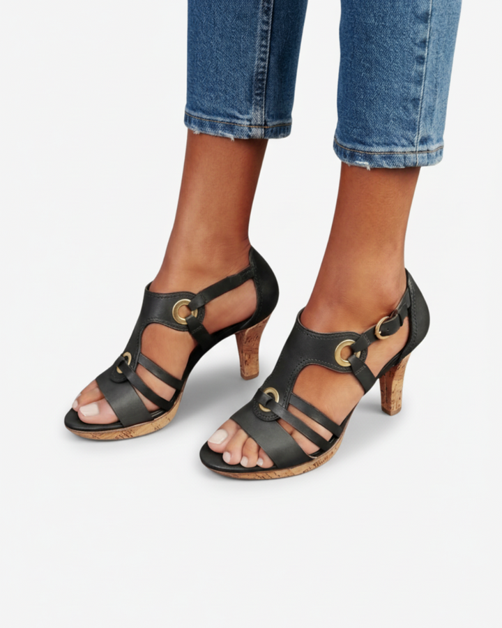 Cork Heel Sandals Women Open Toe Buckle Strap