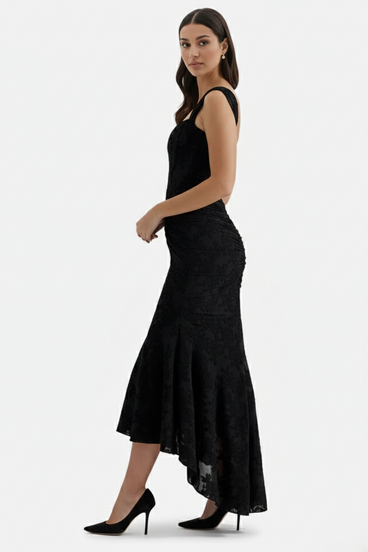 Corset Mermaid Maxi Dress Ruched Draped Wide Straps