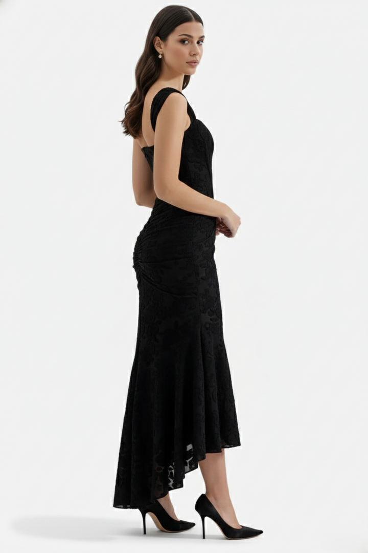 Corset Mermaid Maxi Dress Ruched Draped Wide Straps