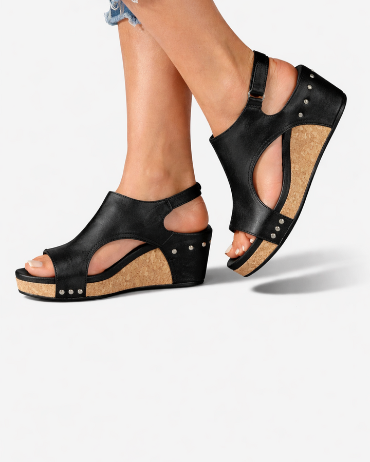 Cutout Platform Wedge Sandals Peep Toe