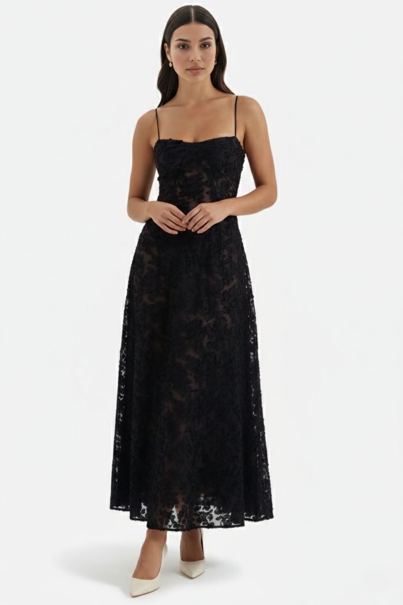Floral Slip Maxi Dress with Lace-Up Back