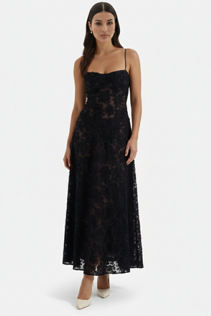 Floral Slip Maxi Dress with Lace-Up Back