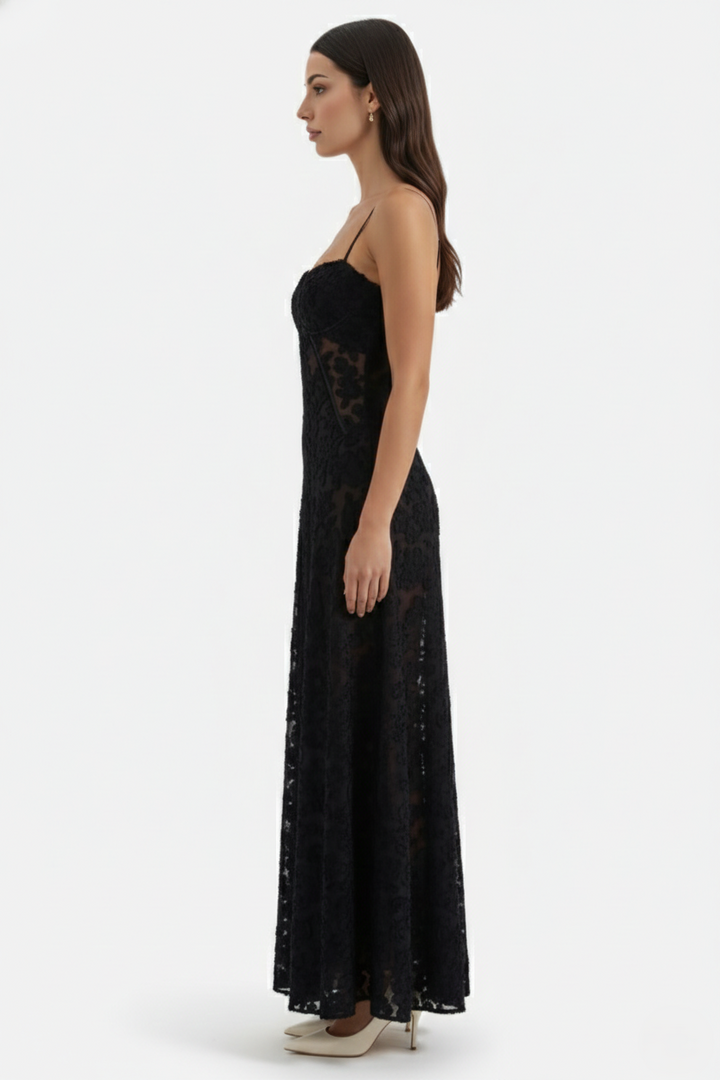 Floral Slip Maxi Dress with Lace-Up Back