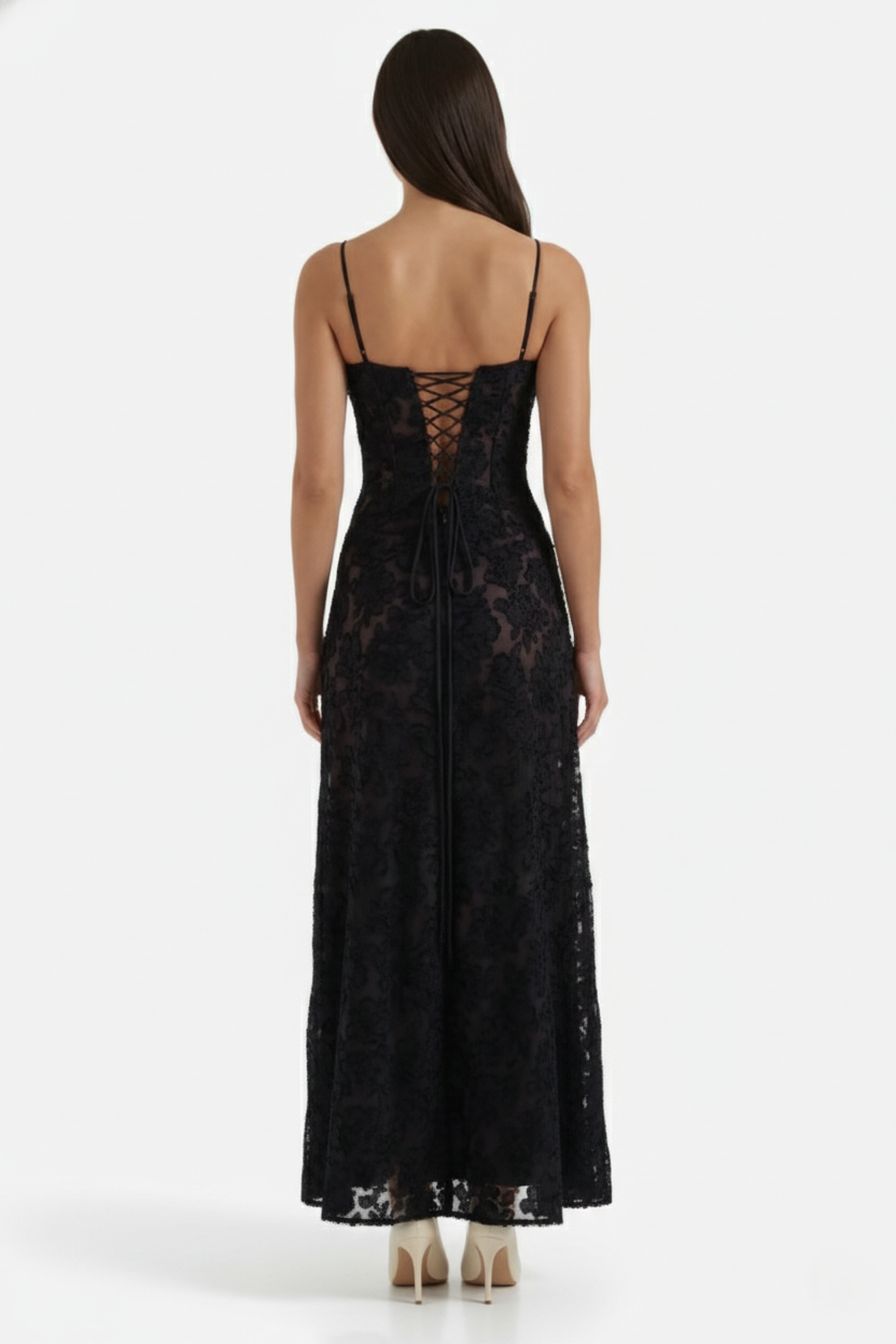 Floral Slip Maxi Dress with Lace-Up Back