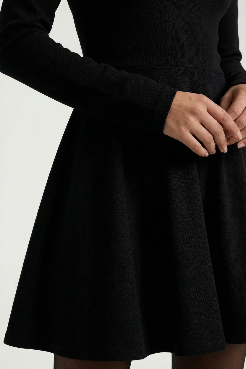 Knitted Long Sleeve Skater Dress - Fit and Flare A-Line Mini