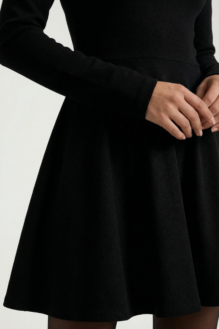Knitted Long Sleeve Skater Dress - Fit and Flare A-Line Mini