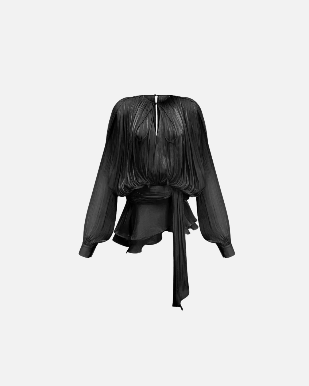 Mini Dress Tie Neck Long Sleeve Pleated Ruffle Hem