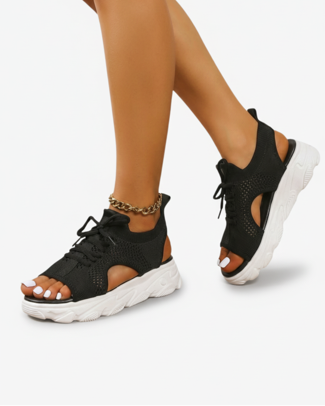 Sandals Knit Mesh Cutout Lace Up Open Toe