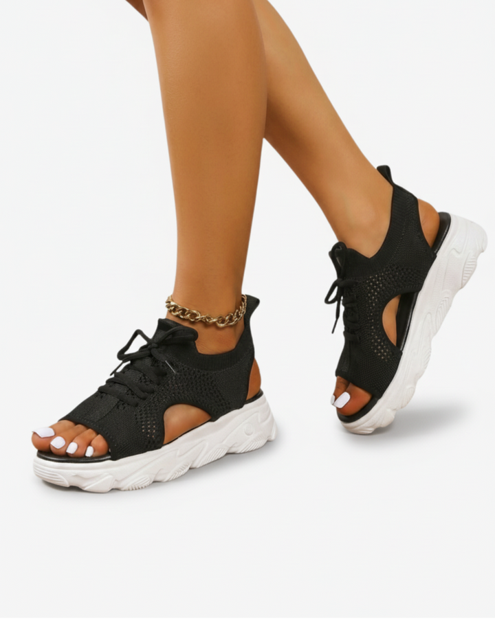 Sandals Knit Mesh Cutout Lace Up Open Toe